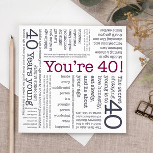 40th Birthday Card - Word Cloud - Being Forty Quotes - Coulson Macleod