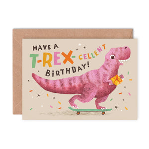 T-Rex-cellent Birthday Card - Dinosaur Puns - Emily Nash Illustration