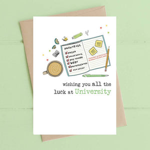 Wishing you all the luck at University - Greetings Card - Dandelion Stationery