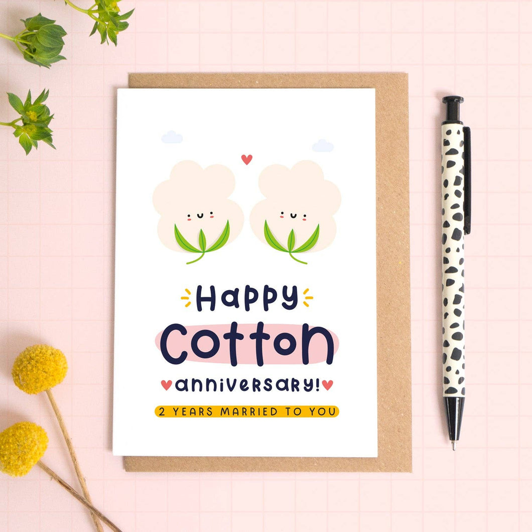 Cotton Anniversary Card - 2nd Wedding Anniversary - Joanne Hawker
