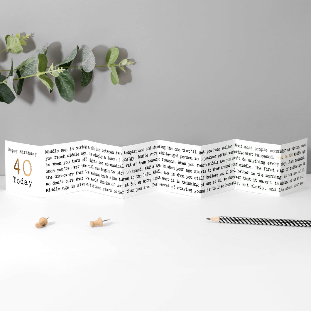 40th Birthday Card - Mini Concertina Fold-Out Banner - Coulson Macleod