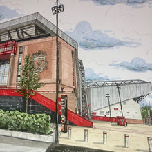 Load image into Gallery viewer, Anfield Football Stadium Print - Liverpool FC - A4 print - Art by Arjo - Football fans
