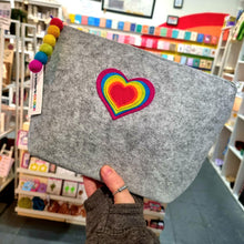 Load image into Gallery viewer, Felt Pouch with Rainbow Heart Decoration - Large Size - Life is Better in Colour
