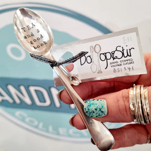 Tea and a good book - stamped teaspoon - Dollop and Stir