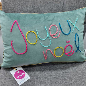 Embroidered Velvet Cushion - Joyeux Noel - Christmas Gift Idea - JordanLovellA