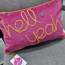 Load image into Gallery viewer, Embroidered Velvet Cushion - Hell Yeah - JordanLovellA
