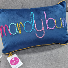 Load image into Gallery viewer, Embroidered Velvet Cushion - Mardy Bum - JordanLovellA
