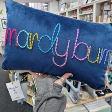 Load image into Gallery viewer, Embroidered Velvet Cushion - Mardy Bum - JordanLovellA
