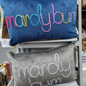 Embroidered Velvet Cushion - Mardy Bum - JordanLovellA
