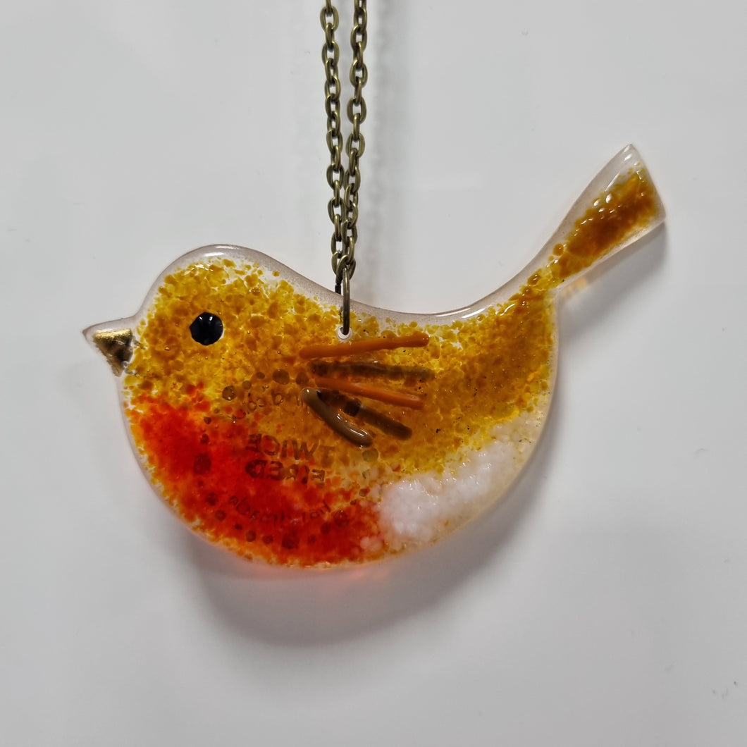 Fused Glass Robin - Hanging Glass Decoration - Fused Glass - Twice Fired