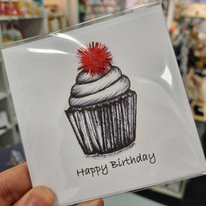 Red Pompom Cupcake Birthday Card  - Best Efforts