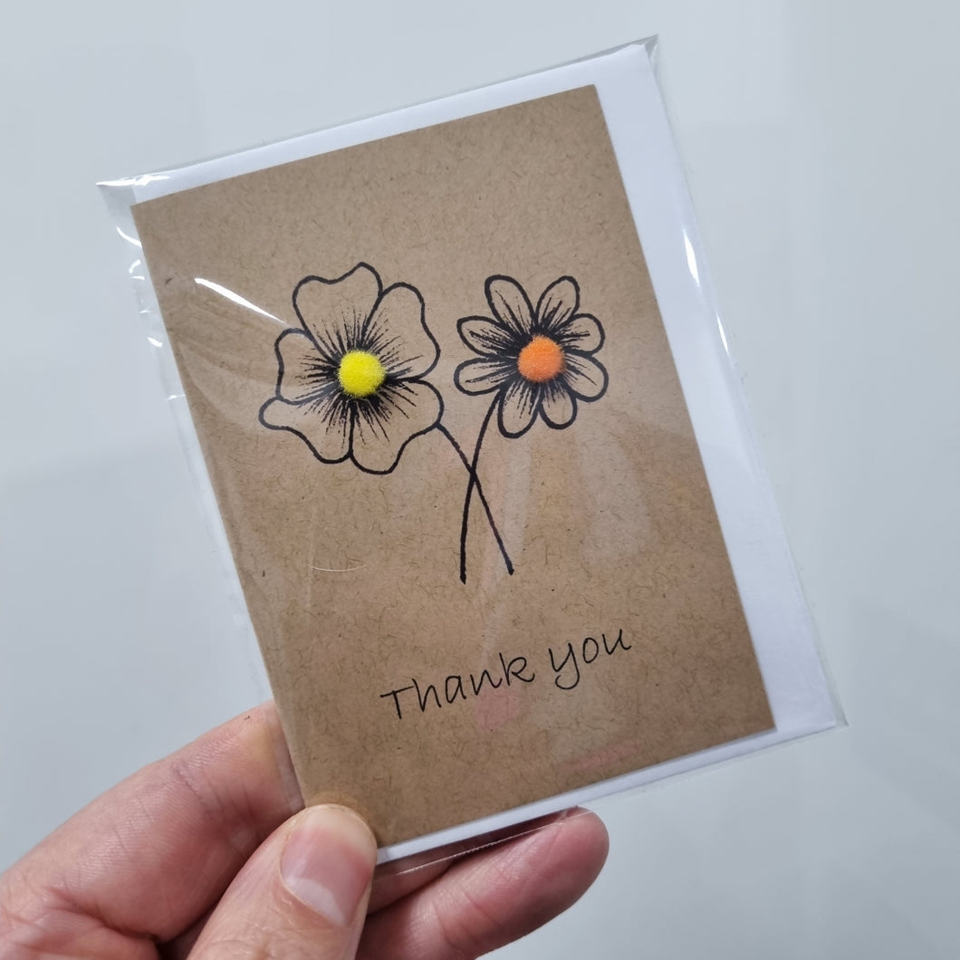 Flower Thank You Card- Yellow and Orange Pompoms  - Best Efforts