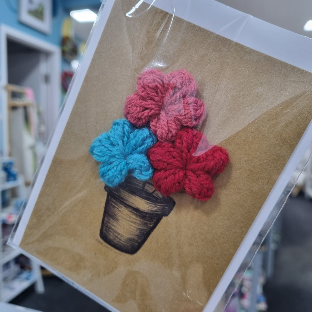 Flower Pot Crochet Card- Blue, Red, Pink blooms  - Best Efforts