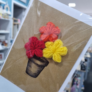 Flower Pot Crochet Card- Yellow, Red and Orange blooms  - Best Efforts