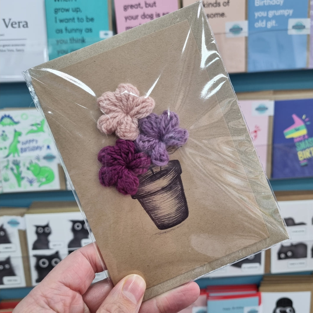 Flower Pot Crochet Card- Purple and Pink blooms  - Best Efforts
