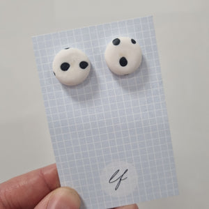 White With Black Polka Dot Stud Statement Earrings - Polymer clay - Laura Fernandez Designs
