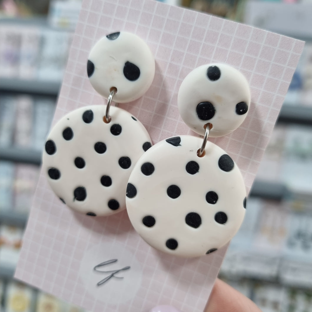 Black and White Polka Dot Dangle Earrings - Polymer Clay Earrings - Laura Fernandez Designs