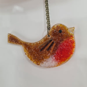 Fused Glass Robin - Hanging Glass Decoration - Fused Glass - Twice Fired