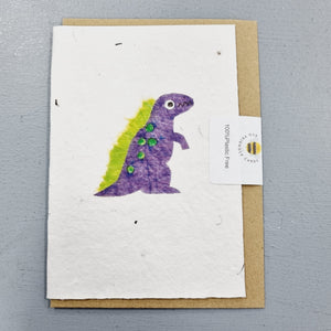 Wildflower Seed Plantable Greetings Card - Purple Dinosaur - Eco Friendly Cards