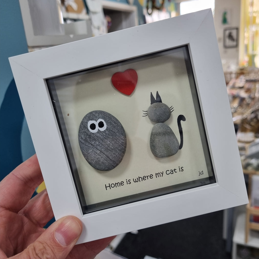 Cat Pebble Art Frame  - Home is where my cats is - Pebbled19