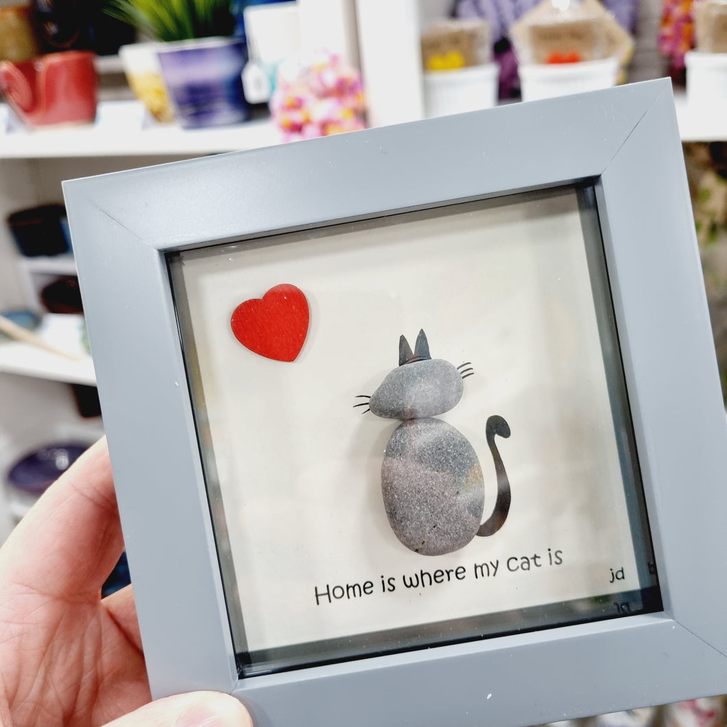 Cat Pebble Art Frame  - Home is where my cat is - Pebbled19