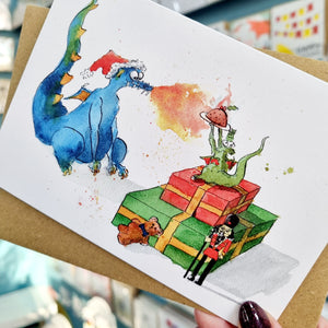 Christmas Card - Dragon and Christmas Pudding - Tim Gomersall Art & Illustration