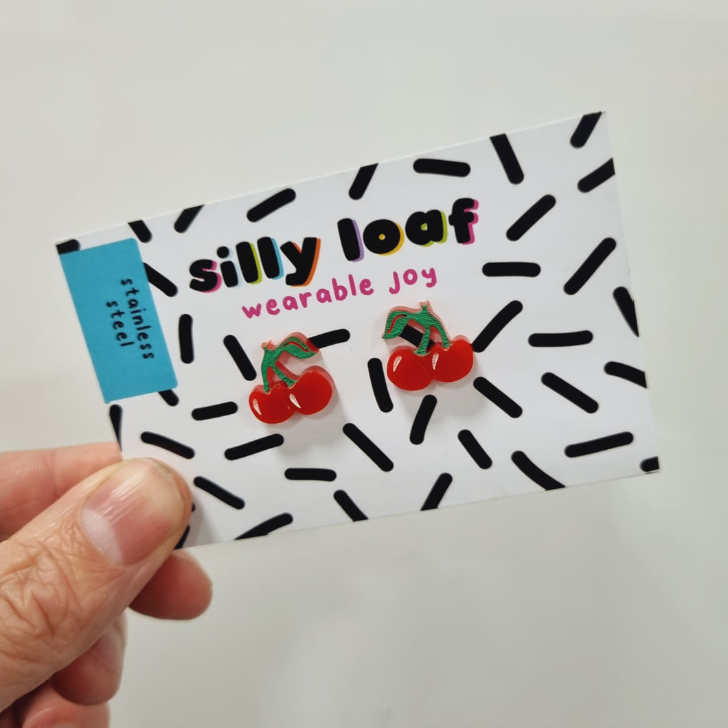 Cherry Stud Earrings - Acrylic Earrings - Silly Loaf