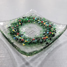 Load image into Gallery viewer, Wreath Glass Small Trinket Dish - Glass Dish - Christmas Wreath - Twice Fired - Candle Holder
