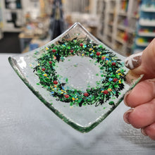 Load image into Gallery viewer, Wreath Glass Small Trinket Dish - Glass Dish - Christmas Wreath - Twice Fired - Candle Holder
