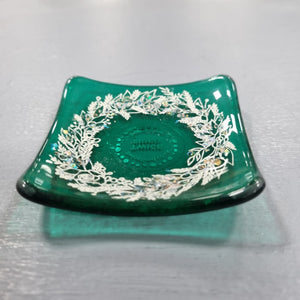 Wreath Glass Small Trinket Dish - Glass Dish - Christmas Wreath - Twice Fired - Candle Holder