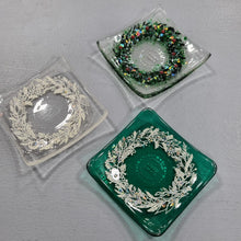 Load image into Gallery viewer, Wreath Glass Small Trinket Dish - Glass Dish - Christmas Wreath - Twice Fired - Candle Holder
