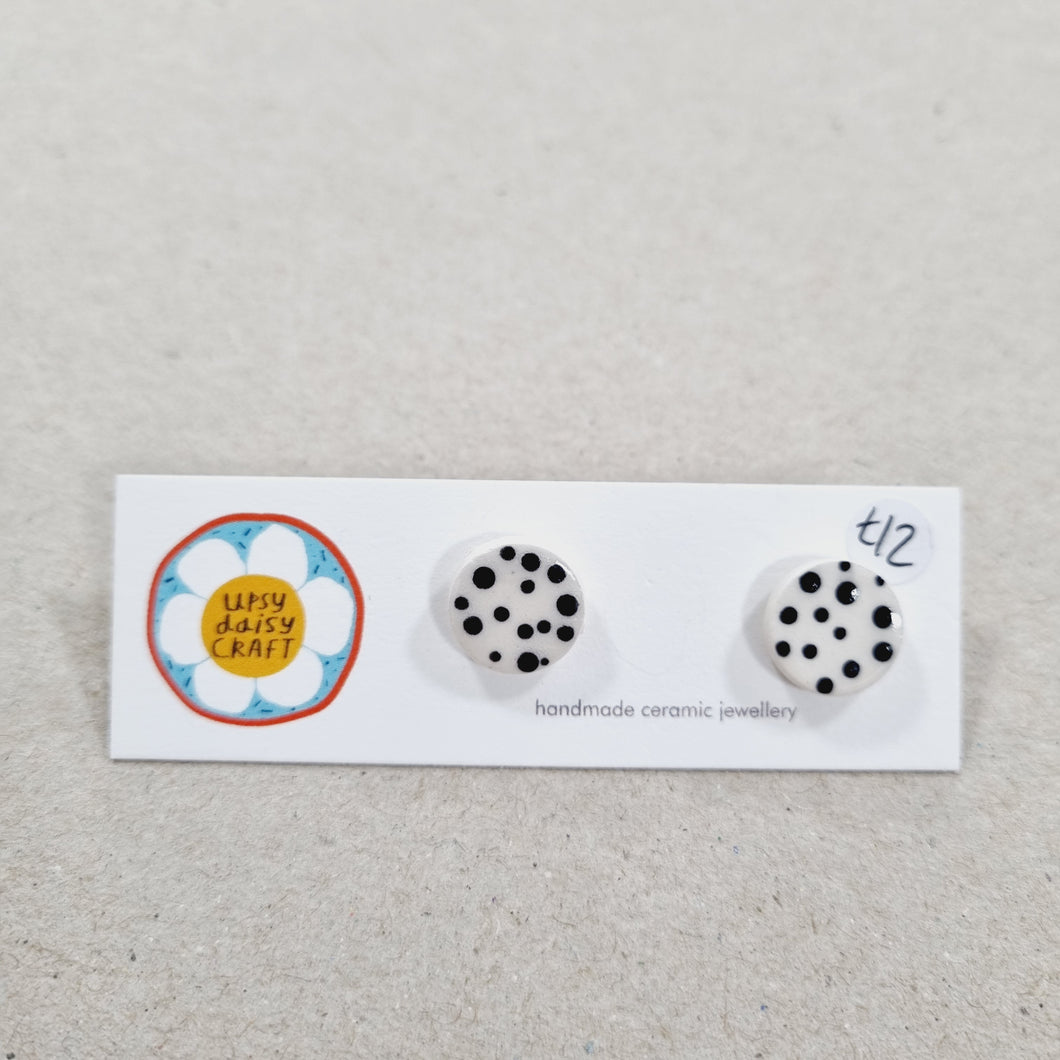 Ceramic Abstract Doodle Stud Earrings - Monochrome - Upsydaisy Craft