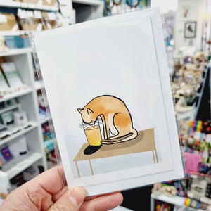 Cat Drinking Out Of A Glass - Greetings Card - Illustrator Kate