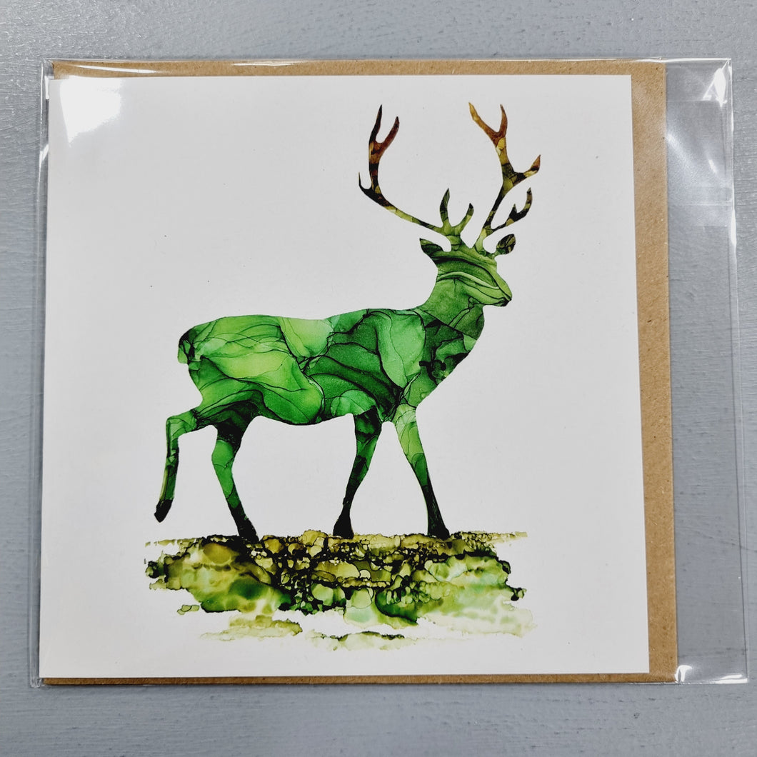 Greetings Card - Stag - Nichol Stokes Designs - Alcohol Ink Artwork