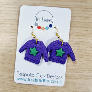 Christmas Jumper - Purple with Green Star - Polymer Clay Earrings - Induere