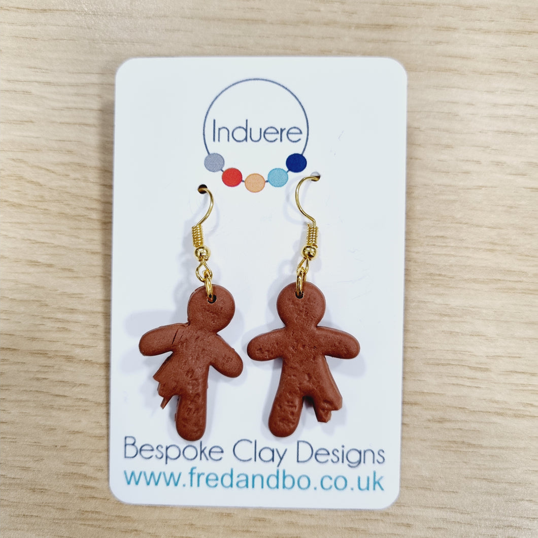 Christmas Earrings - Gingerbread Man - Polymer Clay Earrings - Induere