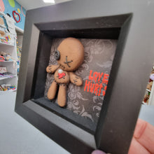 Load image into Gallery viewer, Voodoo Doll Frame - Love Hurts - Pins and Noodles - Polymer Clay Art
