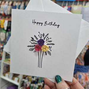 Greetings Card - Happy Birthday - Hand Rolled Paper Rose Bouquet - Flowers by Laurzy