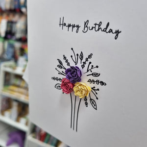 Greetings Card - Happy Birthday - Hand Rolled Paper Rose Bouquet - Flowers by Laurzy