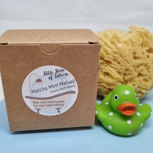Luxury Bath Bomb - Matcha Mint Marvel - Little Shop of Lathers - Man Sized Bath Bombs for Man Sized Bathing!
