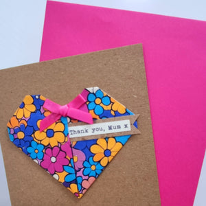 Thank You Mum - Origami Heart Greetings Card - Hello Sweetie