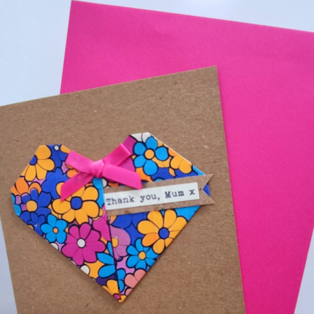 Thank You Mum - Origami Heart Greetings Card - Hello Sweetie