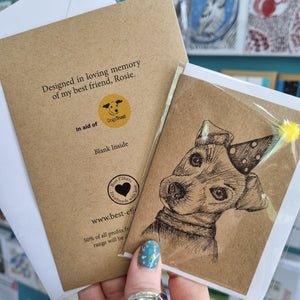 Dog in Party Hat Birthday Card - A6 size - Rosie the Dog - Best Efforts