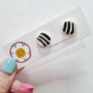 Ceramic Abstract Doodle Stud Earrings - Monochrome - Upsydaisy Craft