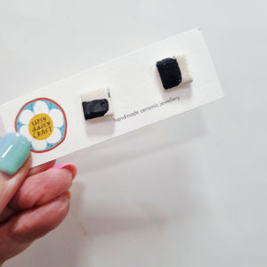 Ceramic Abstract Doodle Stud Earrings - Monochrome - Upsydaisy Craft