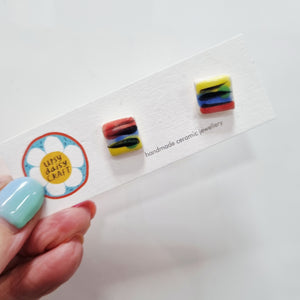 Ceramic Abstract Doodle Stud Earrings - Colourful - lots to choose - Upsydaisy Craft