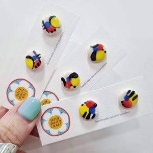 Ceramic Abstract Doodle Stud Earrings - Colourful - lots to choose - Upsydaisy Craft