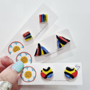 Ceramic Abstract Doodle Stud Earrings - Colourful - lots to choose - Upsydaisy Craft