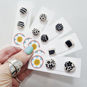 Ceramic Abstract Doodle Stud Earrings - Monochrome - Upsydaisy Craft