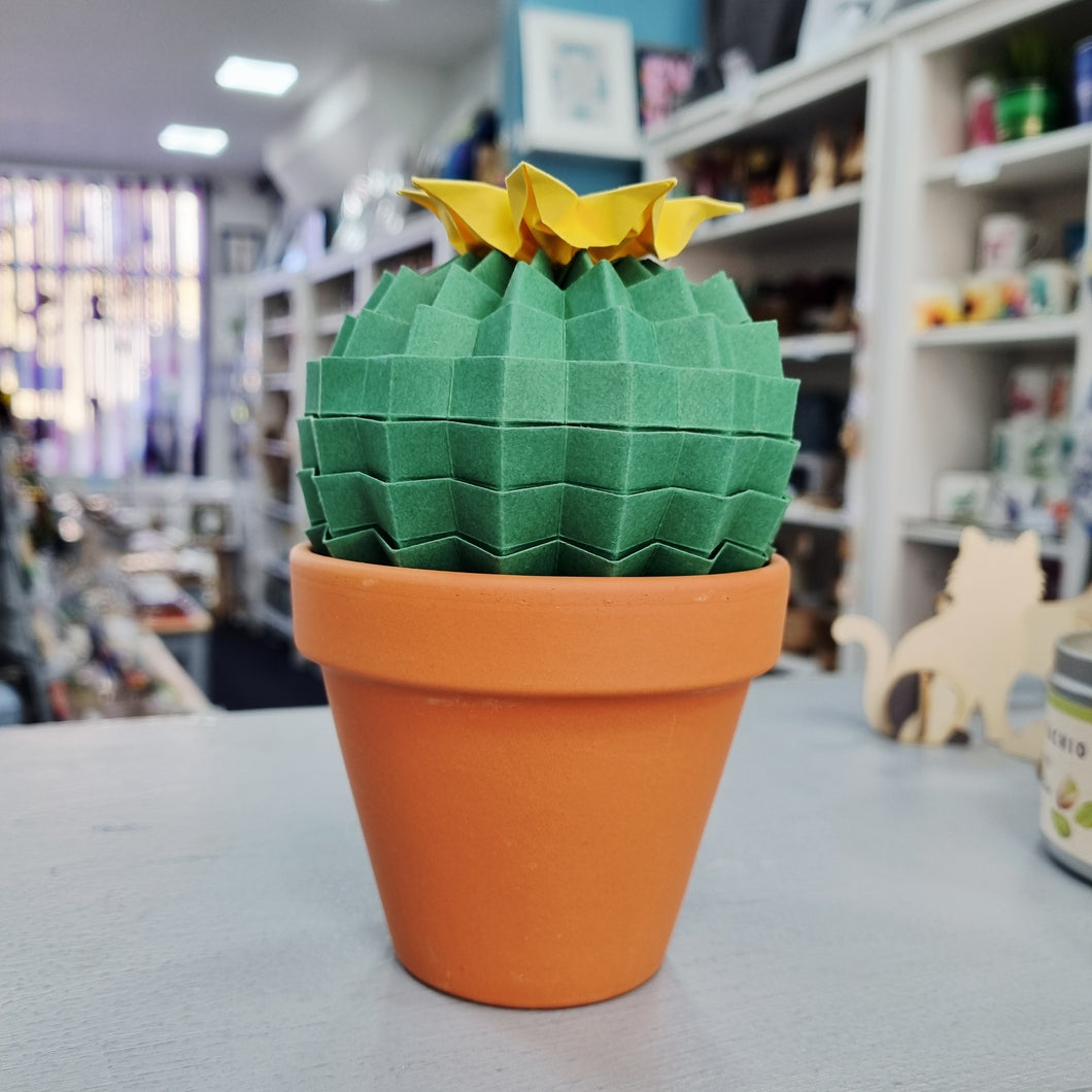 Origami Cactus With Yellow Flower - Paper Cacti - Origami Blooms